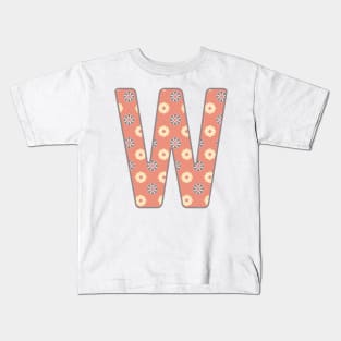 MONOGRAM LETTER W PINK FLORAL TYPOGRAPHY DESIGN Kids T-Shirt